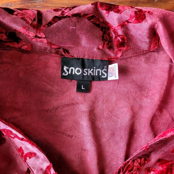Vtg Sno Skins Velvet Burnout Burgundy Top Sz L - Picture 3 of 6